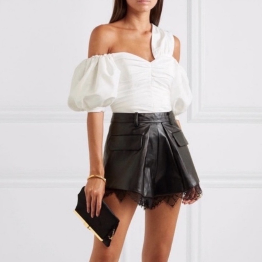NWT Self-Portrait Ivory White Taffeta Top Blouse Ruched Dressy Wedding US 6 $350